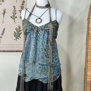 Y2k Asymmetric Semi Sheer Babydoll Cami Top Fairy Grunge McBling Boho HIppie M